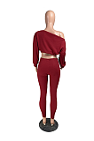 Casual Polyester Long Sleeve Round Neck Tee Top Long Pants Sets RZ1048