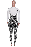 Sexy Simple Plaid Long Sleeve Round Neck Overalls Sets SN390060