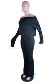 Casual Polyester Long Flare Sleeve Tee Top Long Pants Pants Wide Leg Pants Sets YZL825