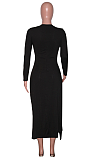 Casual Simplee Long Sleeve Round Neck Split Hem Long Dress SN390059