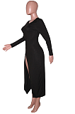 Casual Simplee Long Sleeve Round Neck Split Hem Long Dress SN390059