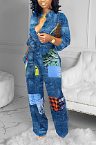 Fashion Elegant Polyester Long Sleeve Lapel Neck Spliced Wide Belt Wide Leg Jumpsuits YFS3642