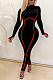 Casual Sporty Long Sleeve Round Neck Spliced Zipper Bodycon Jumpsuit Q748