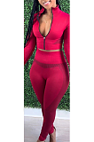 Casual Sporty Polyester Long Sleeve Round Neck Zipper Long Pants Sets YR8062