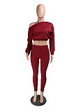 Casual Polyester Long Sleeve Round Neck Tee Top Long Pants Sets RZ1048