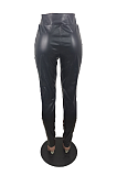 Casual Pu Leather Mid Waist Long Pants BLE2208