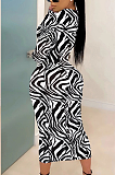 Elegant Striped Long Sleeve High Neck Zipper High Waist Long Dress YFS3633