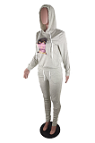Casual Sporty Long Sleeve Shirred Detail Hoodie Long Pants Sets BLE2211