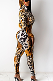 Modest Sexy Leopard Long Sleeve Ruffle Bodycon Jumpsuit R6385