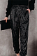 Fashion Casual Polyester Slant Pocket Sequins Mid Waist Long Pants Q751
