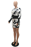Casual Simplee Geometric Graphic Long Sleeve Round Neck A Line Skirt Sets MR2074
