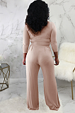 Casual Long Sleeve Round Neck Tee Top Mid Waist Wide Leg Pants Sets SMR9691