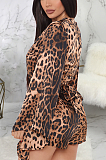 Sexy Leopard Long Sleeve V Neck Drawstring Waist Short Bodycon Jumpsuit SMR9850
