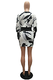 Casual Simplee Geometric Graphic Long Sleeve Round Neck A Line Skirt Sets MR2074