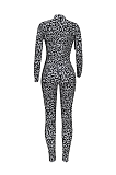 Casual Polyester Long Sleeve Stand Collar Zipper Bodycon Jumpsuit FFE054