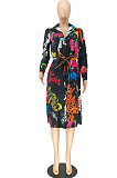 Fashion Suit Is Brought Printing Medium Length Section Dust Coat BLK1191