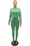 Casual Letter Long Sleeve Round Neck Embroidered Tee Top Pants Sets H1576