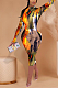 Casual Sexy Pop Art Print Long Sleeve Round Neck High Waist Long Dress FFE061