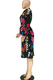 Fashion Suit Is Brought Printing Medium Length Section Dust Coat BLK1191
