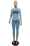 Street Style Letter Long Sleeve Round Neck Self Belted Tee Top Long Pants Sets MTY6391