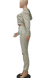 Casual Sport Personality Zipper Fleece Hooded Sets NYF8020