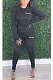 Sporty Letter Long Sleeve Round Neck Embroidered Tee Top Mid Waist Long Pants Sets YYF8151
