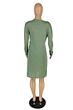 Casual Polyester Long Sleeve V Neck Off Shoulder High Waist Long Dress E8555