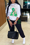Casual Letter Cartoon Graphic Long Sleeve Round Neck Tee Top Long Pants Sets KY3043