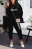 Casual Polyester Letter Long Sleeve Round Neck Spliced Long Pants Sets T3578