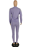 Sporty Long Sleeve Round Neck Spliced Knotted Strap Tee Top Long Pants Sets YYZ853