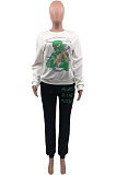 Casual Letter Cartoon Graphic Long Sleeve Round Neck Tee Top Long Pants Sets KY3043