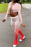 Womenswear Gradient Carry Buttock Metal Chain Bind Ruffle Microhorn Long Sleeve Sets JP1002