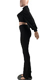 Fashion Casuaal Flare Leg Pants Puff Sleeve High Elastic Rib Sets W8353