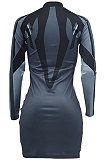 Long Sleeve Round Neck Zipper Mid Waist Sexy Dress MTY60389