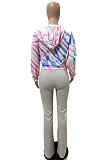 Casual Tie Dye Long Sleeve Slant Pocket Waist Tie Hoodie Long Pants Sets BDF8048