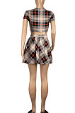Womenswear Plaid Midriff Ruffle Skirts Sets CY1292