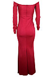 Sexy Polyester Long Sleeve Off Shoulder Split Hem Mid Waist Long Dress QY5036
