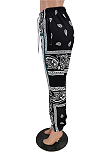 Street Style Casual Polyester Pop Art Print Waist Tie Mid Waist Long Pants PU6032