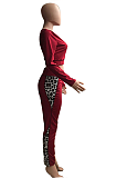 Casual Leopard Long Sleeve Round Neck Spliced Tee Top Long Pants Sets HYY8098