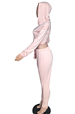 Sexy Long Sleeve Halterneck Self Belted Hoodie Tee Top Mid Waist Long Pants Sets WXY5533