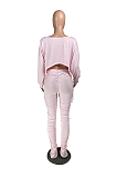 Casual Polyester Long Sleeve Round Neck Pleated Babydoll Blouse Long Pants Sets RZ1051