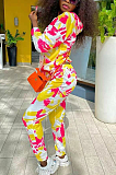 Casual Sporty Polyester Tie Dye Long Sleeve Hoodie Long Pants Sets OH8013
