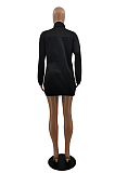 Utility Letter Long Sleeve Lapel Neck Embroidered Mini Dress NYY8004