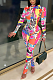 Night Out Sexy Pop Art Print Long Sleeve Round Neck Bodycon Jumpsuit K8948