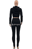 Casual Polyester Letter Long Sleeve Crop Top Hoodie Mid Waist Pants Sets JC7042