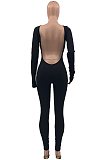 Sexy Long Sleeve Halterneck Round Neck Hollow Out Bodycon Jumpsuit JC7040
