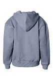 Shoulder Zipper Pure Color Hooded Long T Shirt Fleece BLK1083