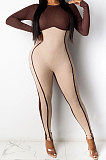 Wish Line Spliced Back Zipper Personality Tight Jumpsuits DY6633