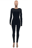 Sexy Long Sleeve Halterneck Round Neck Hollow Out Bodycon Jumpsuit JC7040