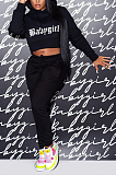 Casual Polyester Letter Long Sleeve Crop Top Hoodie Mid Waist Pants Sets JC7042